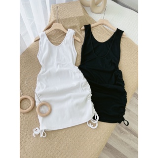 [ Ảnh thật ] Đầm 2 dây rút eo - đầm body hở lưng rút eo