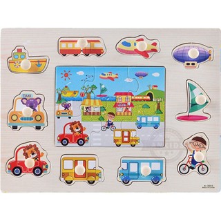 Bảng núm gỗ phương tiện giao thông kèm ghep tranh