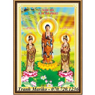 Tranh thêu Tam Thế Phật Nam Mô A Di Đà Phật- Nam Mô Đại Thế Chi Bồ Tát- Nam Mô Quan Thế Âm Bồ Tát 53560 kích thước 70*10