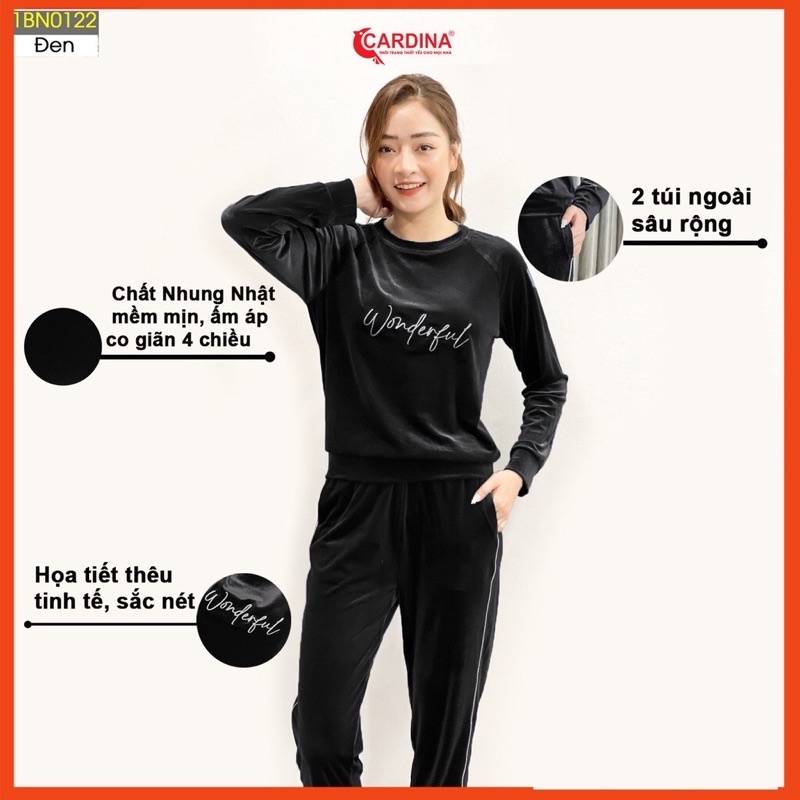 Bộ Nhung Nữ CARDINA Cao Cấp Thiết Kế Thêu Chữ Mềm Mại Nữ Tính