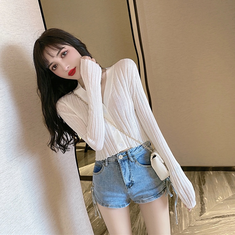 Áo cardigan IELGY dệt kim mỏng tay dài cổ chữ V màu sắc ngọt ngào thời trang mùa hè cho nữ