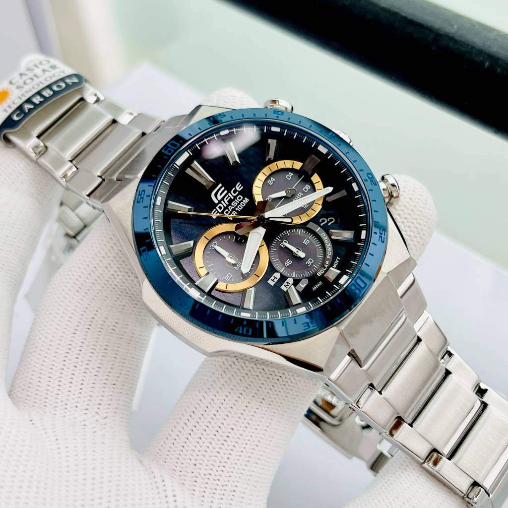 Đồng Hồ Nam Thể Thao Casio Edifice EQS-800BCD-2A Mặt Xanh Carbon Dây Thép Pin Năng Lượng Mặt Trời Fullbox Bảo Hành 1 Năm