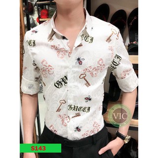 Áo Sơ Mi Nam XuMon Chất Lụa Quảng Châu Dài Tay Cổ Bẻ Họa Tiết Khóa Ong Chữ Hàng Xưởng Tận Gốc Mẫu Cá Tính TWO 86