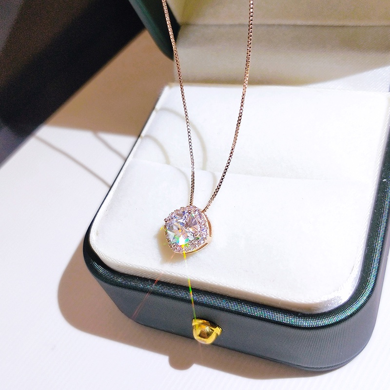 Dây chuyền JIUDUOLAN bằng thép titan màu vàng hồng đính đá zircon giả không phai màu thời trang cho nữ