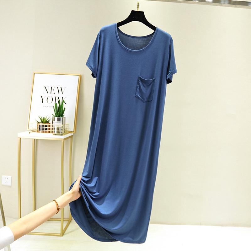 Đầm Maxi Trơn Dáng Rộng Tay Ngắn Cổ Tròn Có Túi Thời Trang Hàn Quốc Cho Nữ Size L-XL 45-70kg