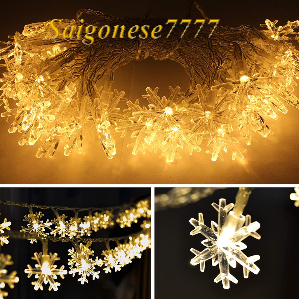 Dài 3M 20 Đèn Led Bông Tuyết Xài Pin Decor Trang Trí Noel Giáng Sinh- LED Christmas Snowflake String Lights