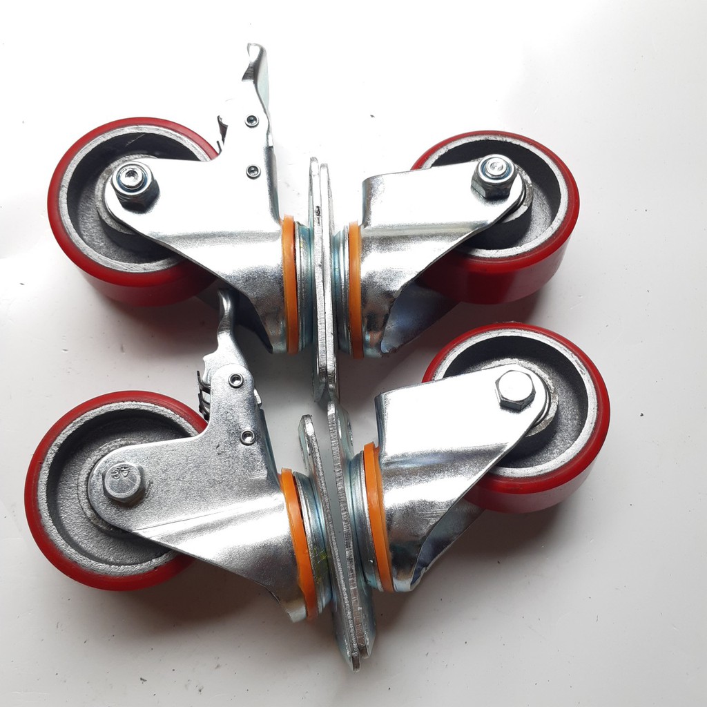 Bộ 4 Bánh xe đẩy Lõi Gang SIKU-PU 75x35mm - MITUHOME - Dùng thay thế xe kéo hàng 4 bánh