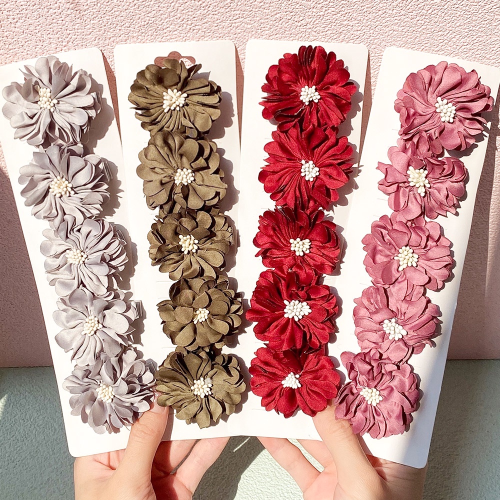 Set 5 Kẹp tóc KIDSBOWS hình hoa vải voan xinh xắn cho bé gái