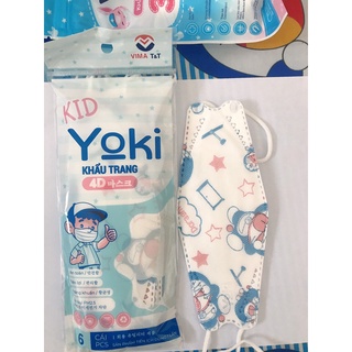 Khẩu trang 4D YOKI kháng khuẩn trẻ em hình doremon 1 bịch/6 cái