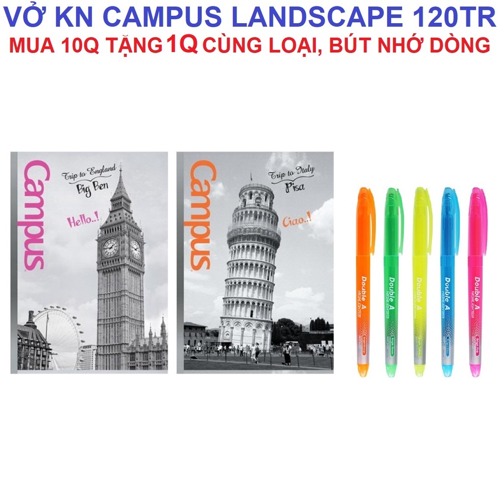 [GIAO HỎA TỐC] Vở KN Campus Landscape 120 trang - Mua 10 tặng 1, bút nhớ dòng