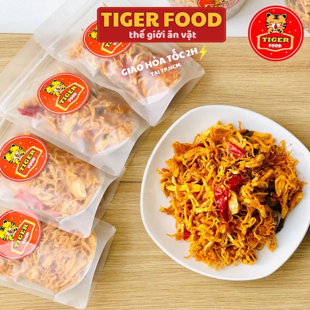 Khô Gà Lá Chanh 💖TIGER FOOD💖 Gói Dùng Thử Túi Zip 50g Khô Gà Lá Chanh - Bơ Tỏi Đậm Vị Siêu Ngon Nhà Làm