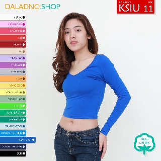 KSIU_11 | Crop top cổ tim, tay dài COTTON 100% sẵn 26 màu - Daladno
