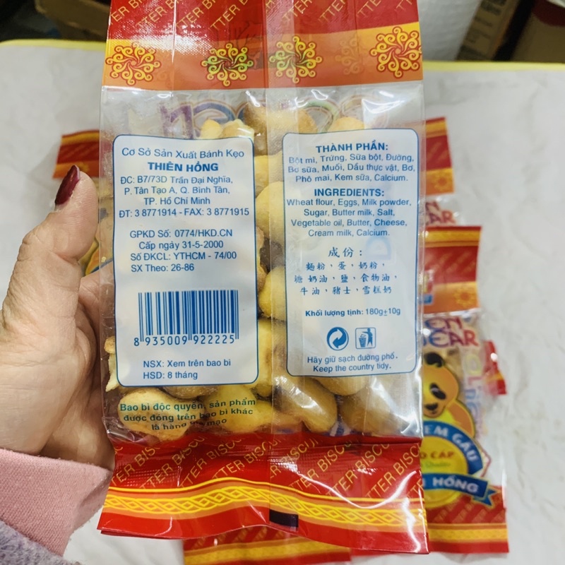 Bánh Kem Gấu Thiên Hồng Gói 100g có nhân kem giữa