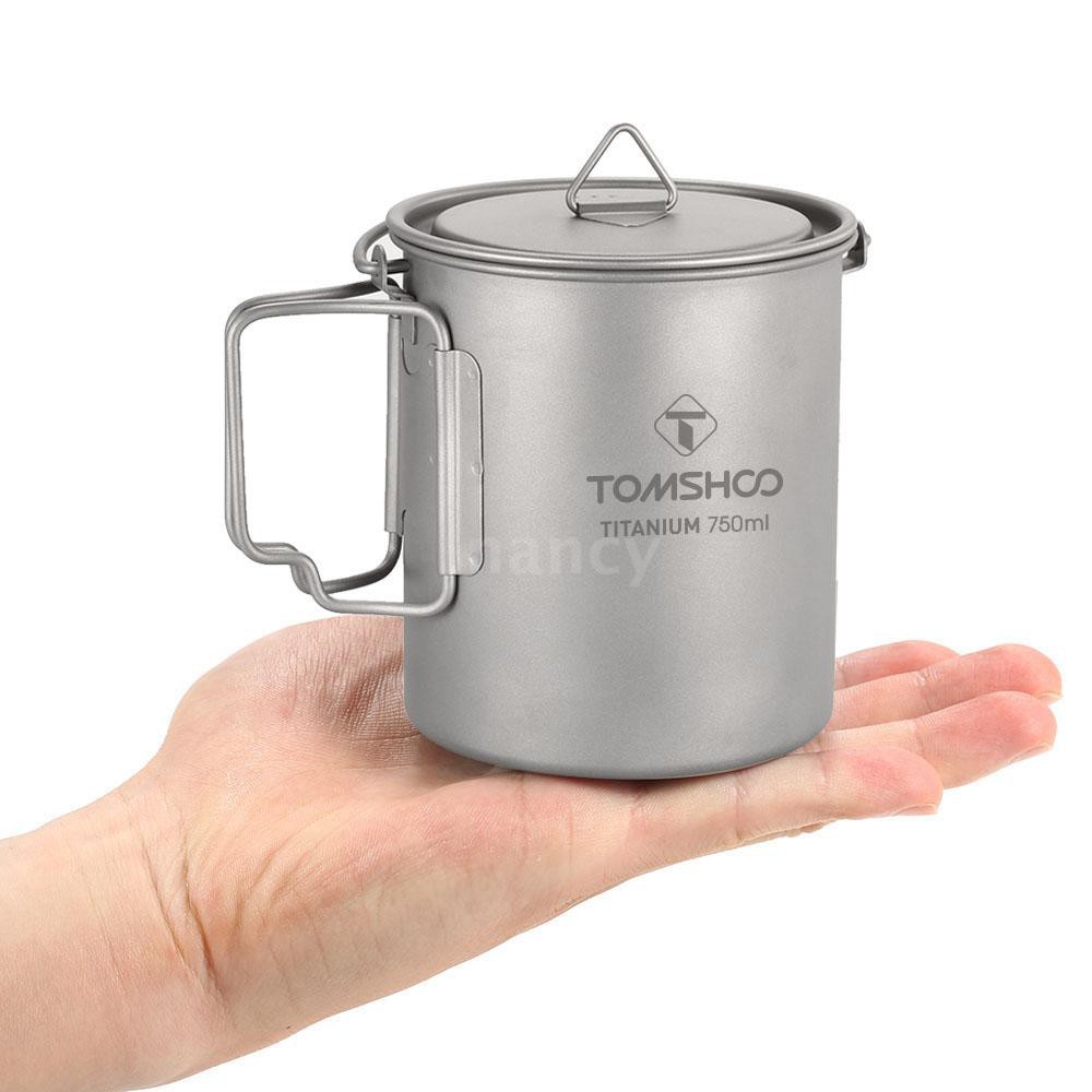 Soong nồi titan TOMSHOO 750ml có nắp và tay cầm xếp lại cắm trại ngoài trời nấu ăn dã ngoại