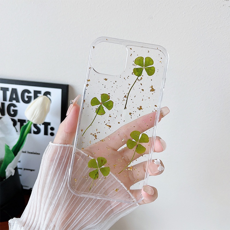 Ốp Điện Thoại Mềm Họa Tiết Cỏ Bốn Lá Vàng Cho IPhone 14 13 12 11 Pro Max XR Xs Max 8 7 Plus 6 6s
