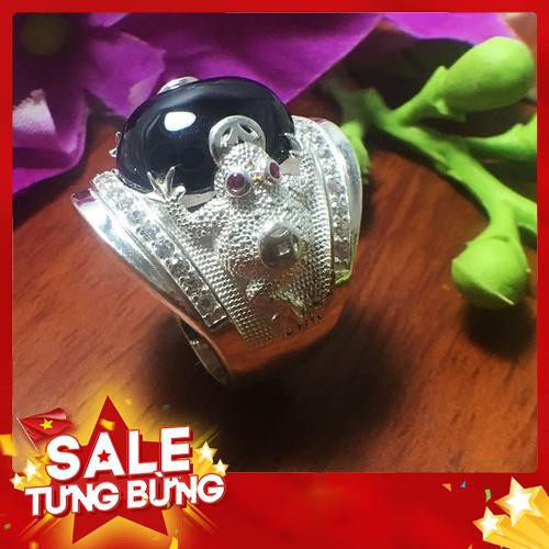 Nhẫn nam Bạc Quang Thản - Nhẫn nam cóc ngậm kim tiền 100% bạc ta - NNA24 (BẠC) -Hàng nhập khẩu
