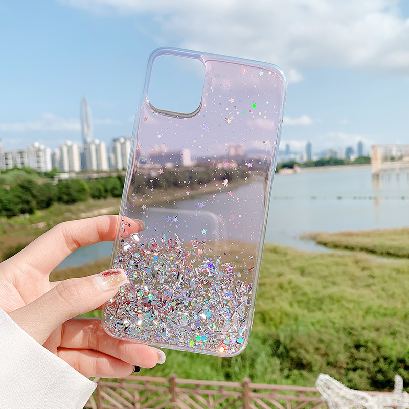 Ốp lưng điện thoại sang trọng Glitter Stars cho iPhone 11 Pro Max XR X XS Max 6 6s 7 8 Plus Vỏ trong suốt bằng Epoxy mềm cho iPhone SE 2020 Cho iPhone XS Max iPhone XS iPhone 11 iPhone 11 Pro