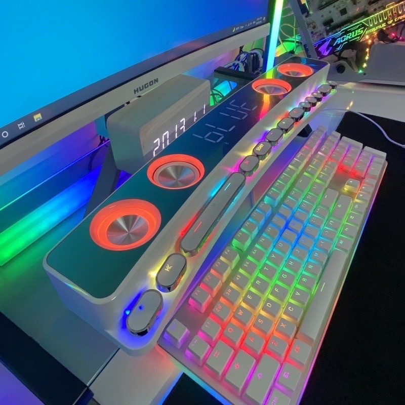 Loa Bluetooth LED RGB quang phổ 10 chế độ Led cao cấp - Tích hợp Đồng hồ + Nhiệt độ, Kết nối PC, TV - Soaiy SH39 cao cấp