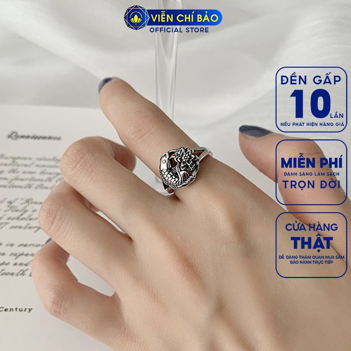 Nhẫn bạc nữ Lý ngư hoa mẫu đơn chất liệu bạc Thái 925 thời trang phụ kiện trang sức nữ Viễn Chí Bảo N000377