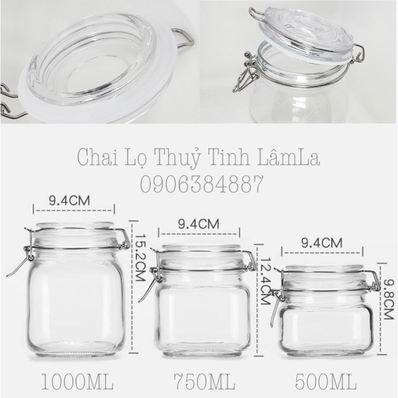 Hũ Thuỷ Tinh Vuông Nắp Cài Khoá 500ml 750ml 1000ml | Đựng Thực Phẩm , Gia Vị | BigBuy360 - bigbuy360.vn