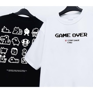 Áo thun tay lỡ Game Over chất vải cotton dày dặn form rộng full size nam nữ hai màu trắng đen