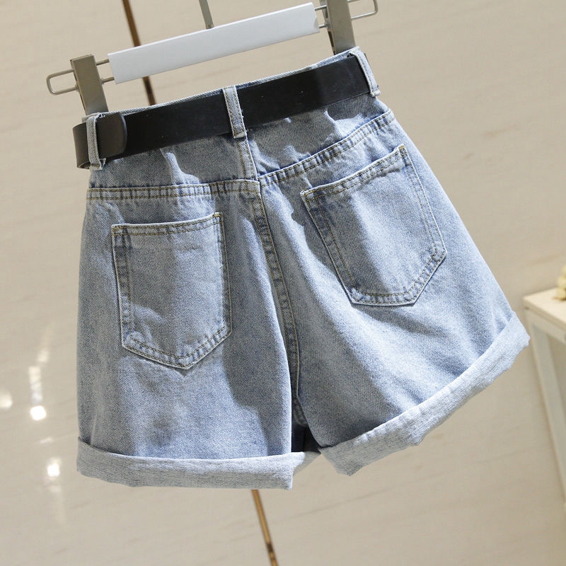 Ready Woman With Short Collar Fashion Casual High Waist Denim Shorts With Wide Borders And Wide Legs