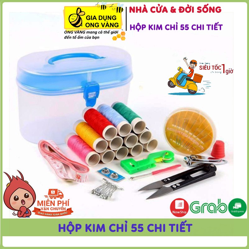 Hộp Kim Chỉ Thuê, Khâu 14 Màu, 24 Kim Khâu Tặng Kèm Kéo Cắt Chỉ, Thước Dây, Bộ Hộp Nhựa Đựng Siêu Tiện Dụng