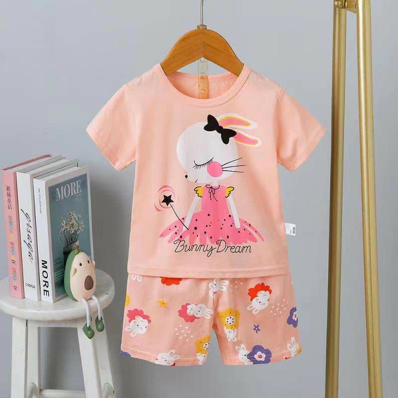 Bộ quần áo trẻ em - Bộ cotton cộc tay xuất Hàn cho bé gái