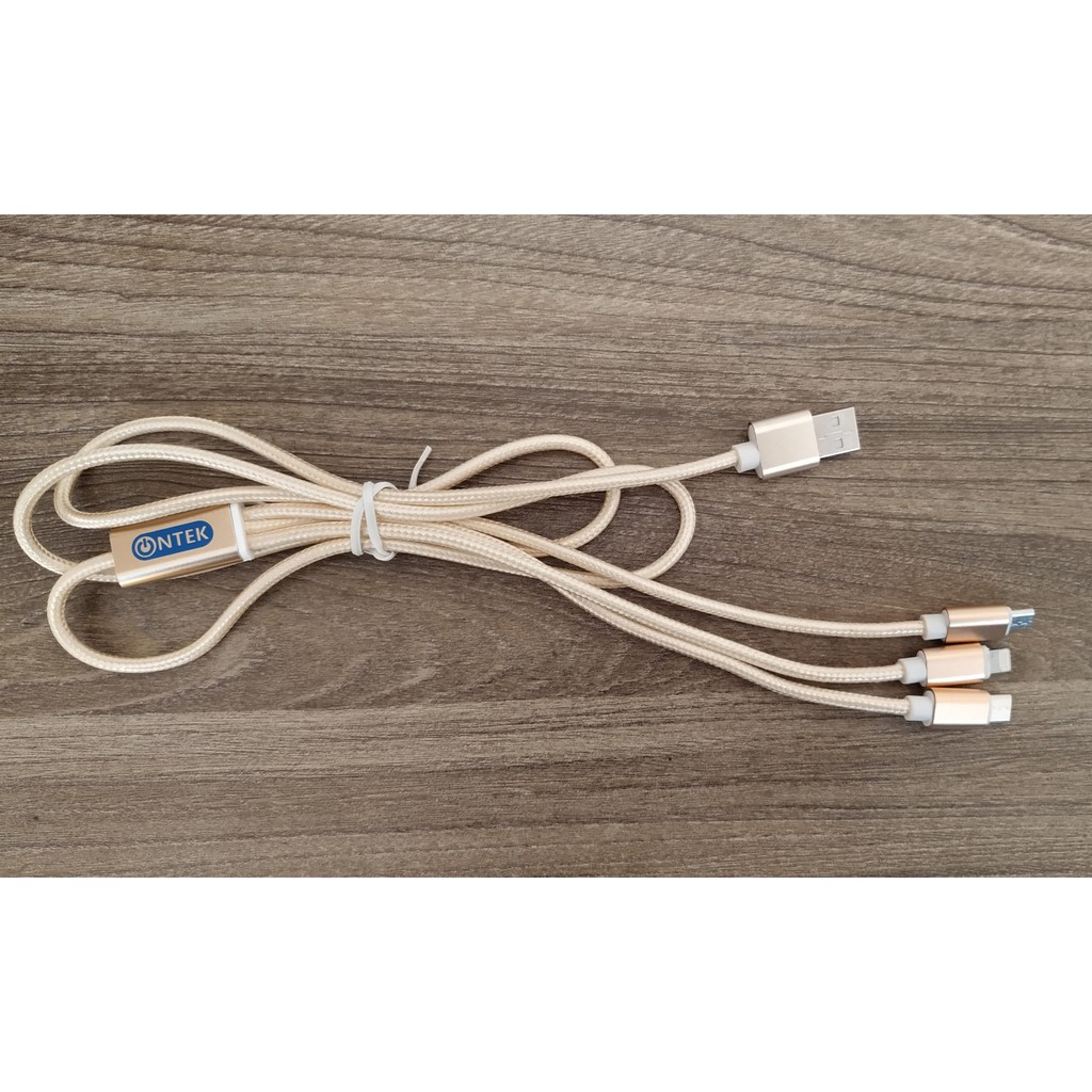 Cáp sạc đa năng dây dù chống đứt ONTEK cao cấp Iphone - Micro usb - Type C