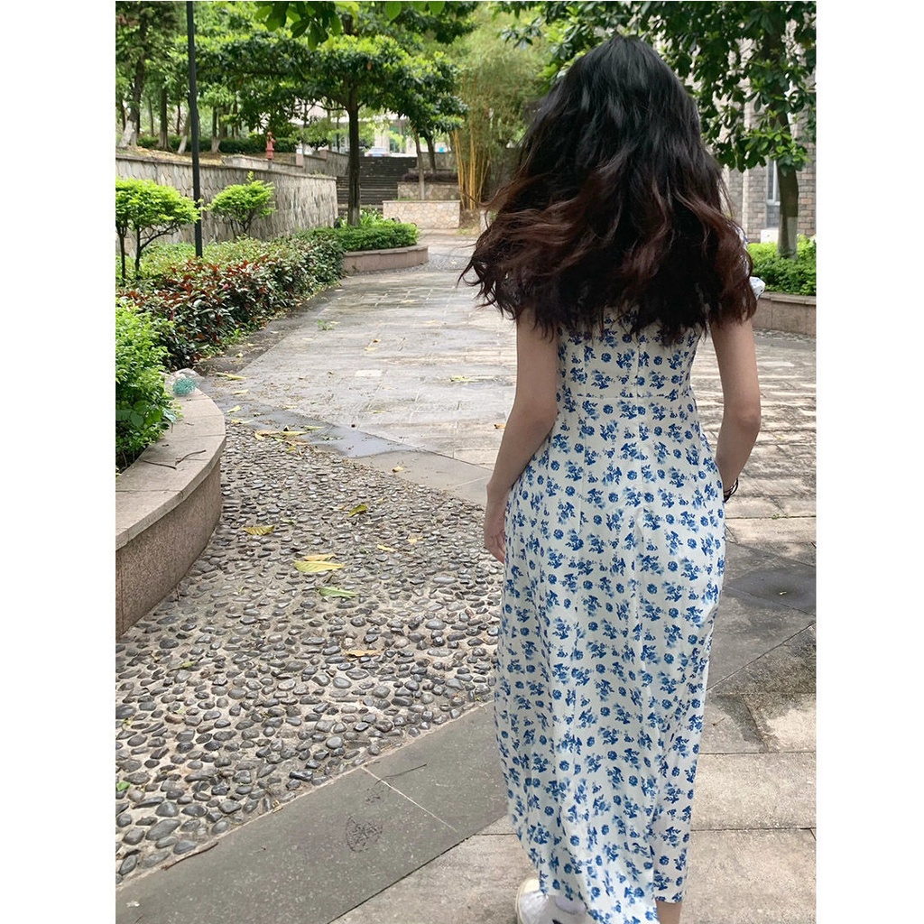 Đầm Dáng Chữ A Cổ Vuông Chiết Eo In Họa Tiết Hoa Phong Cách Hàn Quốc Thời Trang Mùa Hè Xinh Xắn Cho Nữ