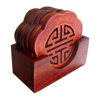 Bộ lot ly 7 món gỗ hương hoa mai lọng chữ thọ