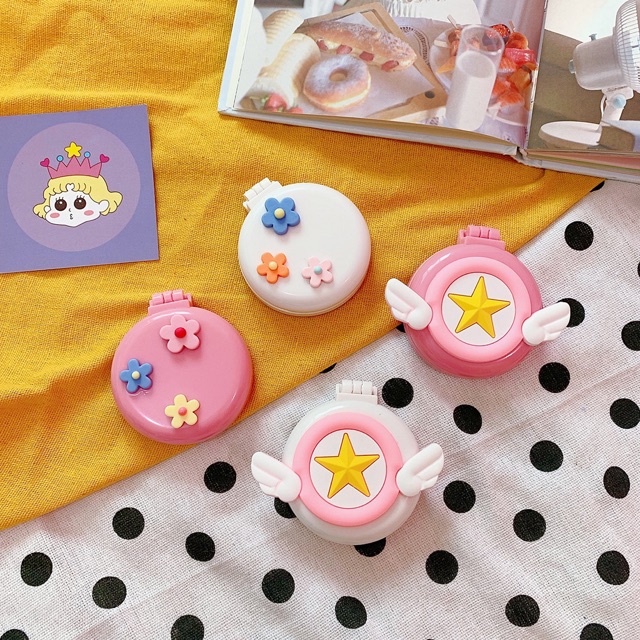 Gương lược gấp sakura hồng