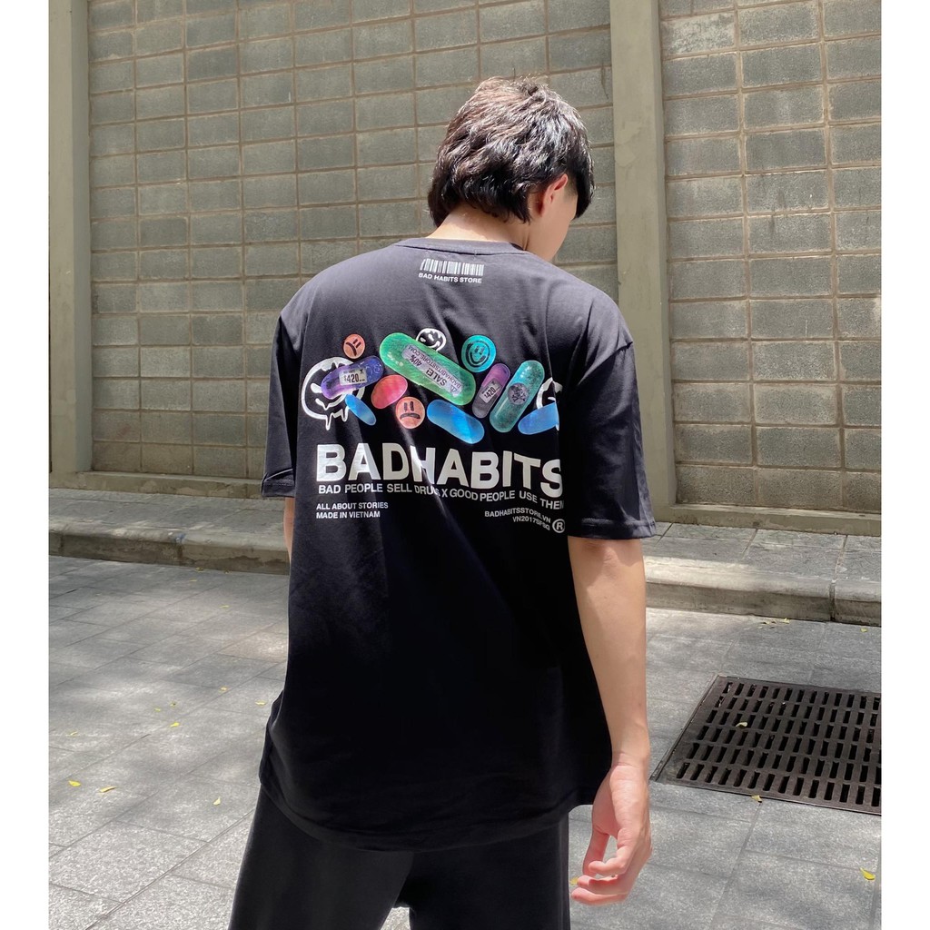 Áo Thun Unisex Bad Habits Happy Pills Đen 100% Cotton - Local Brand Chính Hãng | BigBuy360 - bigbuy360.vn