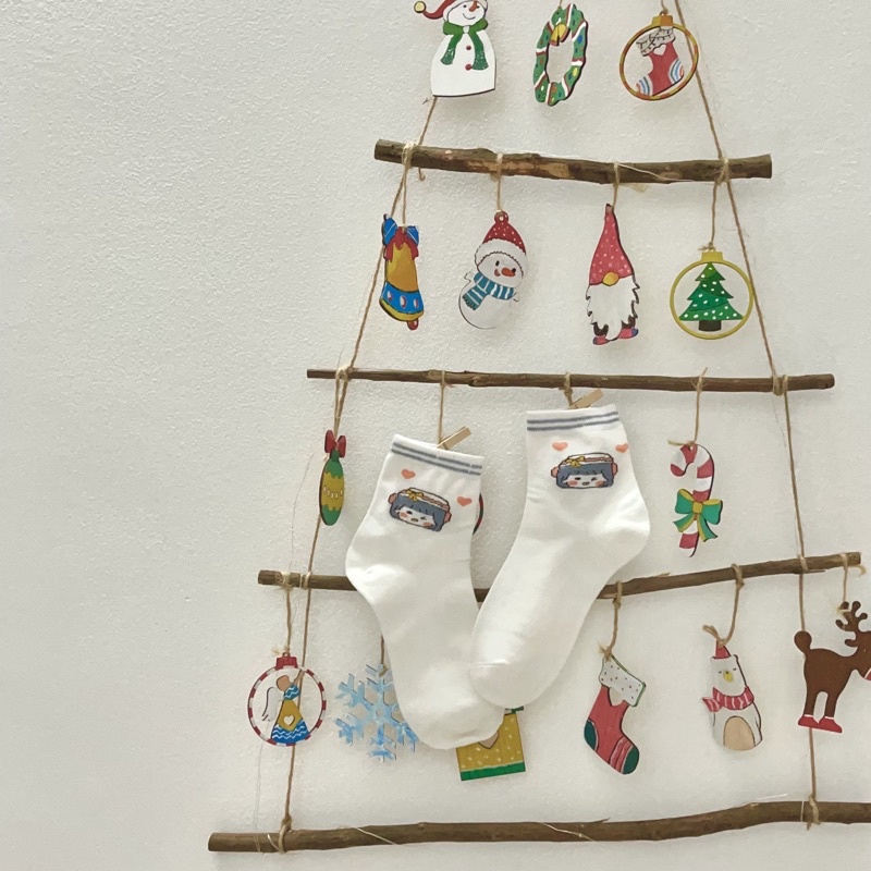 Tất vớ nữ cổ cao - tất nữ cổ cotton cổ cao hoạ tiết xanh dương cherry phong cách Hàn Quốc dễ thương