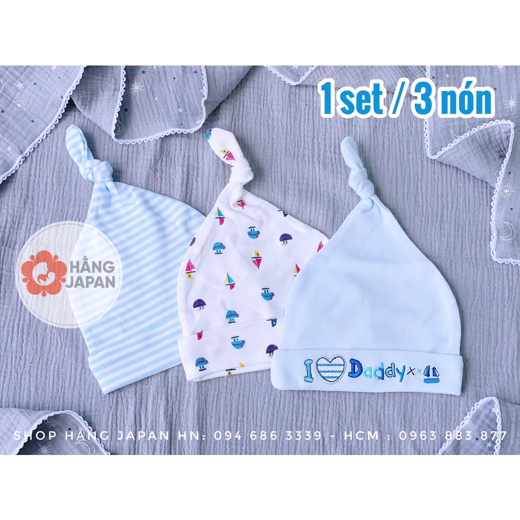 Sét 3 mũ sơ sinh Momcare cho bé từ 0-12 tháng màu ngẫu nhiên