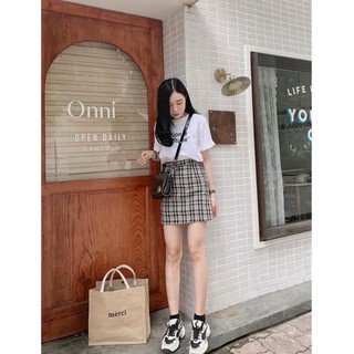 SET ÁO THUN + CHÂN VÁY KẺ MỚI