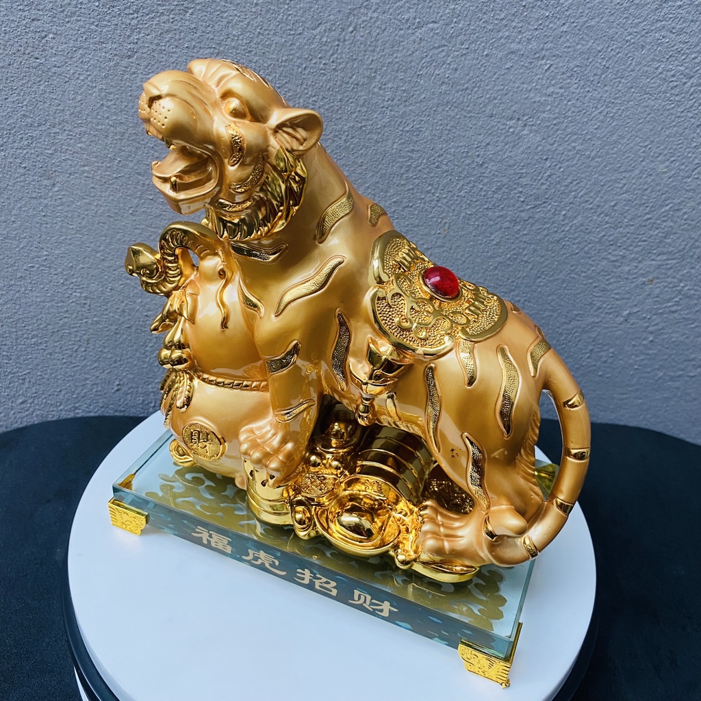 Hổ vàng lưng ngọc phước đáo chiêu tài lộc đế thuỷ tinh SIZE LỚN 01499