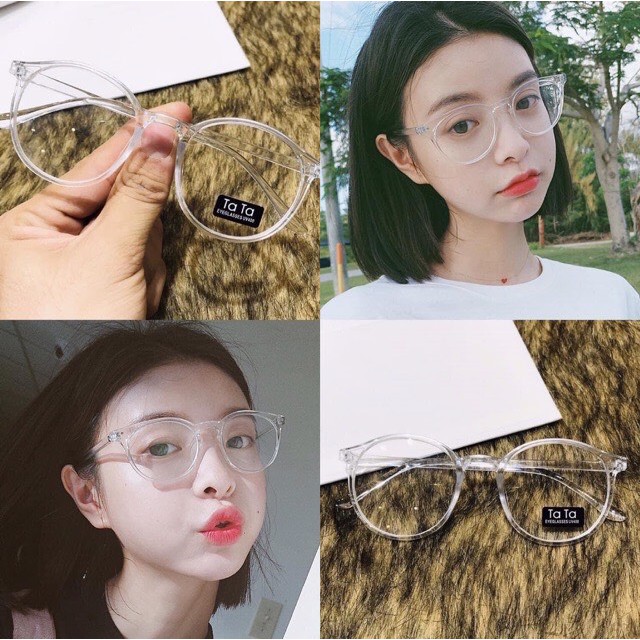 Kính mắt nữ nam gọng kính cận tròn phong cách Ulzzang mắt kính râm mát không độ thời trang chống tia UV 055