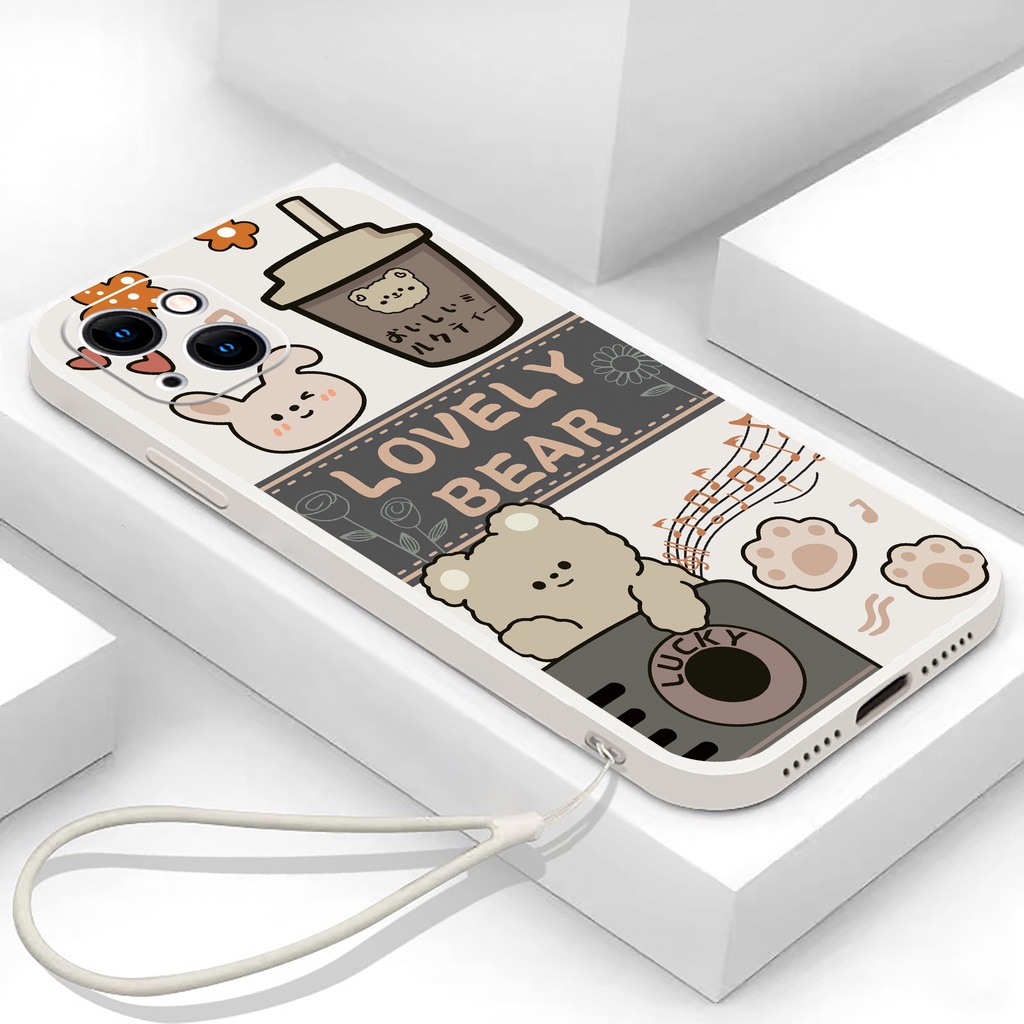 ốp lưng gấu dễ thương tpu chống rơi viền thẳng chống vân tay bao đựng điện thoại có dây buộc Thích hợp cho vivo y11 y17 y15 y20 y12i y20 y91c y95 y93 y15a y15s y15 v11i