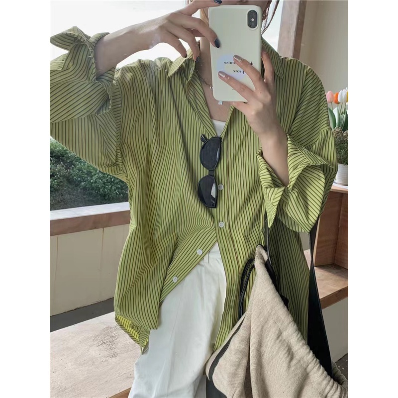 Áo Sơ Mi Dài Tay Họa Tiết Kẻ Sọc Thời Trang Mới Cho Nữ