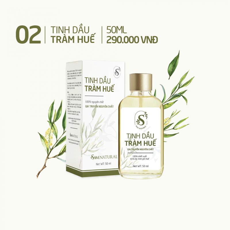 Tinh dầu tràm Huế 100% nguyên chất Sam Natural hỗ trợ cảm cúm, côn trùng cắn, đau cơ, tan vết bầm tím