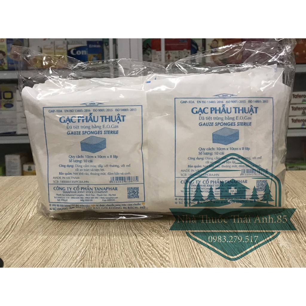 Gạc Phẫu Thuật TANAPHAR 10cm x 10cm x 8 Lớp Bịch 10 Gói