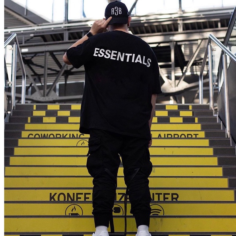 Áo thun phản quang form rộng EST FOG tay lỡ hai màu trắng đen basic tee phông oversize local brand essentials