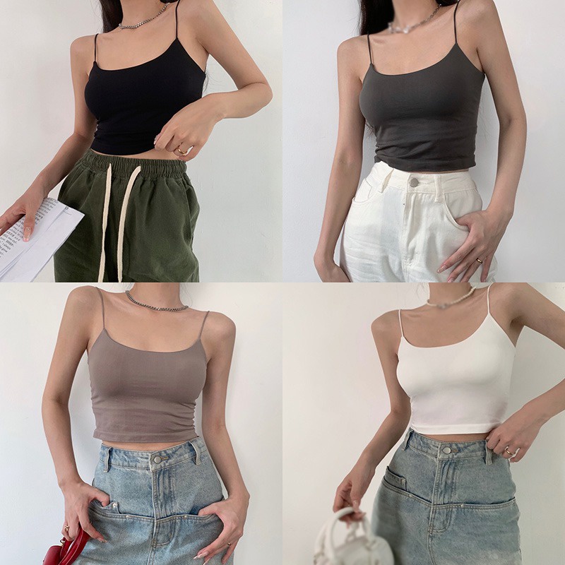 Áo Hai Dây Ôm Dáng Màu Sắc Đơn Giản Có Đệm Ngực Thời Trang Mùa Hè Cho Nữ