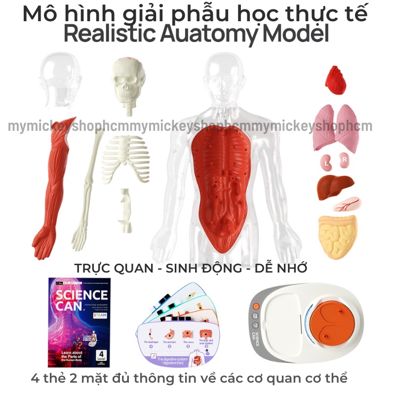 Đồ chơi mô hình 3D hãng Topbright Science Can - cơ thể người Humanbody có phát âm thanh tiếng Anh khoa học steam