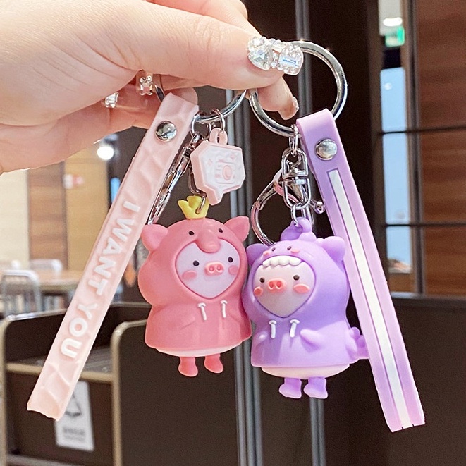 Móc Chìa Khóa Sáng Tạo Áo Mưa Hình Thú Cưng Heo Con Dễ Thương