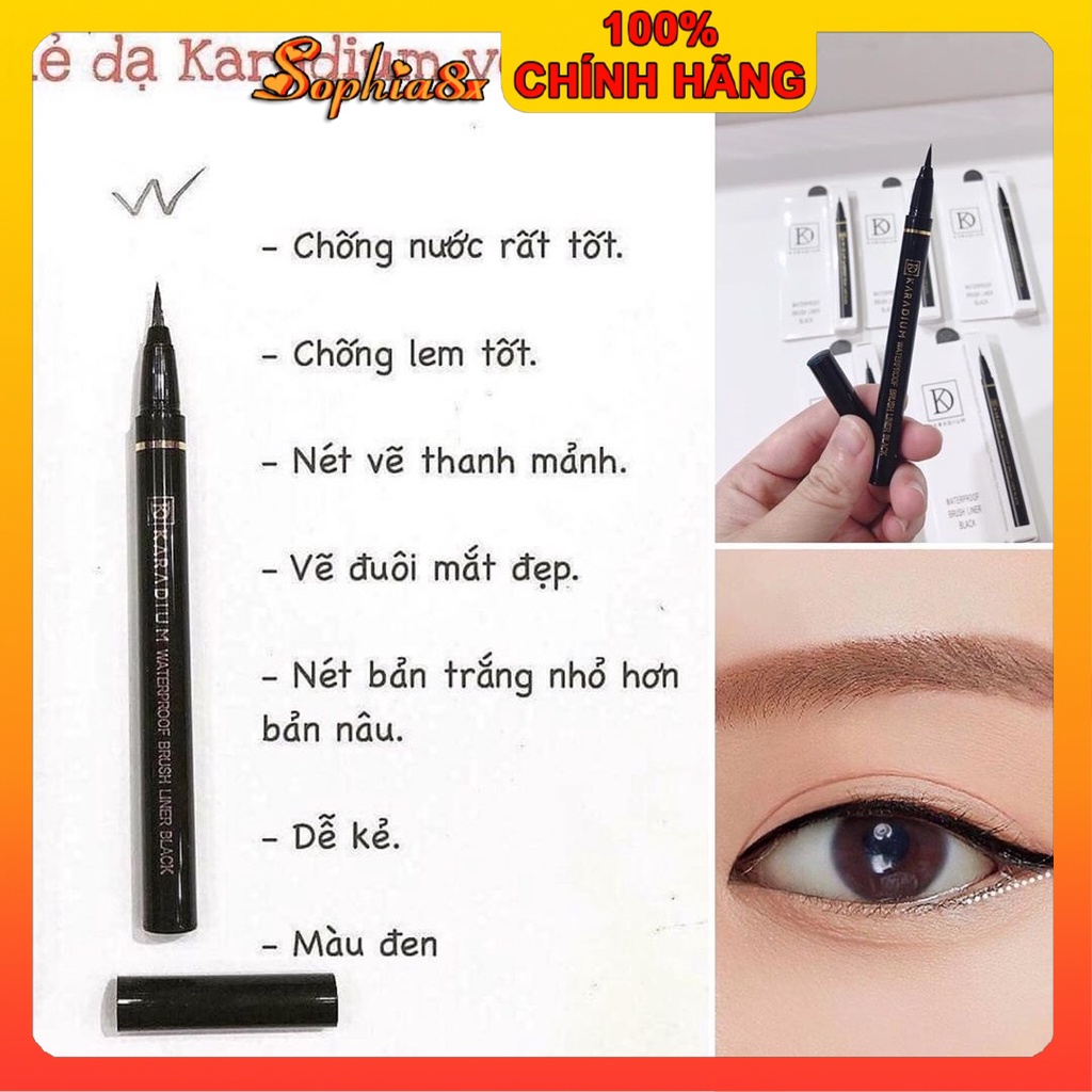 Kẻ mắt dạ nét mảnh chống trôi Karadium Waterproof Brush Liner Black