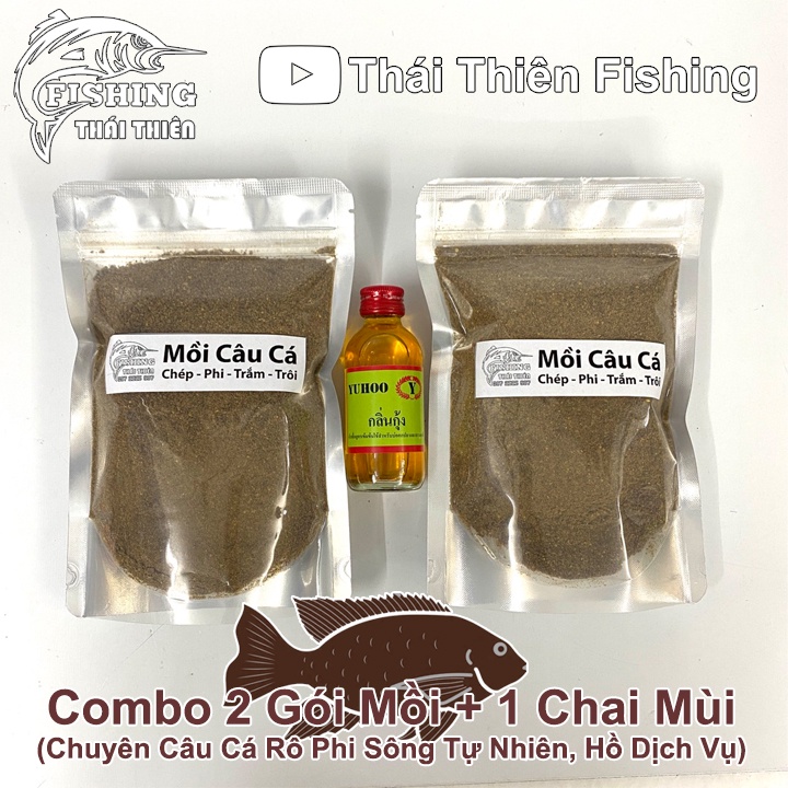 Combo 2 Gói Mồi Câu Cá Rô Phi, 1 Chai Tinh Mùi Thái Lan Dùng Câu Sông Tự Nhiên, Hồ Dịch Vụ