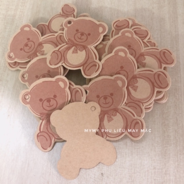 Nhãn giấy kraft hình gấu thú bông phụ kiện trẻ em