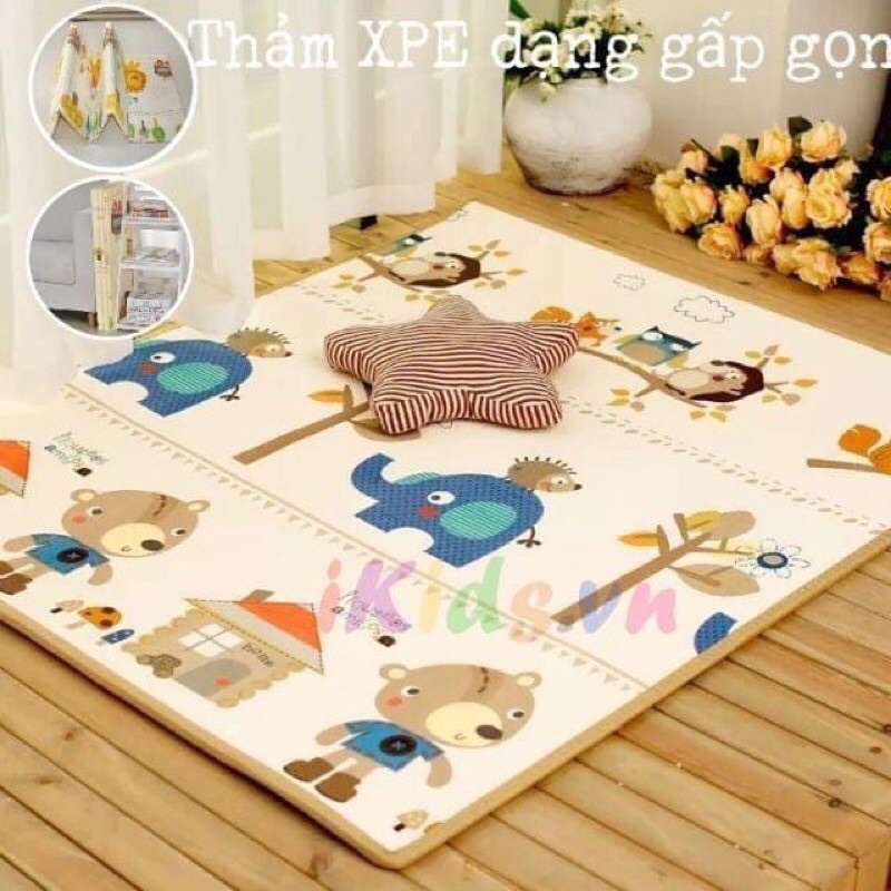 Thảm xốp gấp gọn in hình 2 mặt cho bé,chất liệu XPE kích thước 1m8x2m